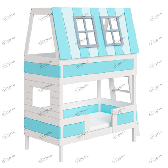 Кровать-домик двухъярусная Home West M 80х160 см белая, голубая ELLIPSE ELLIPSE HOME 351802 Белый;голубой Santreyd 