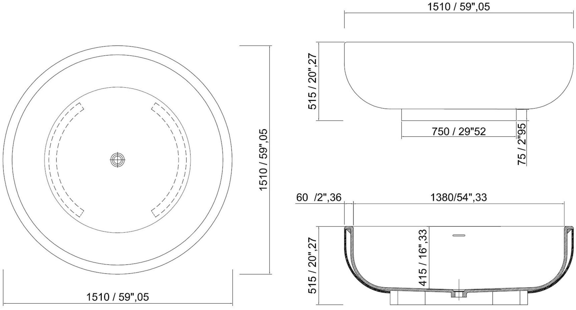 MOMA Design Отдельностоящая круглая ванна с твердой поверхностью Gold Gldt - Вид №2