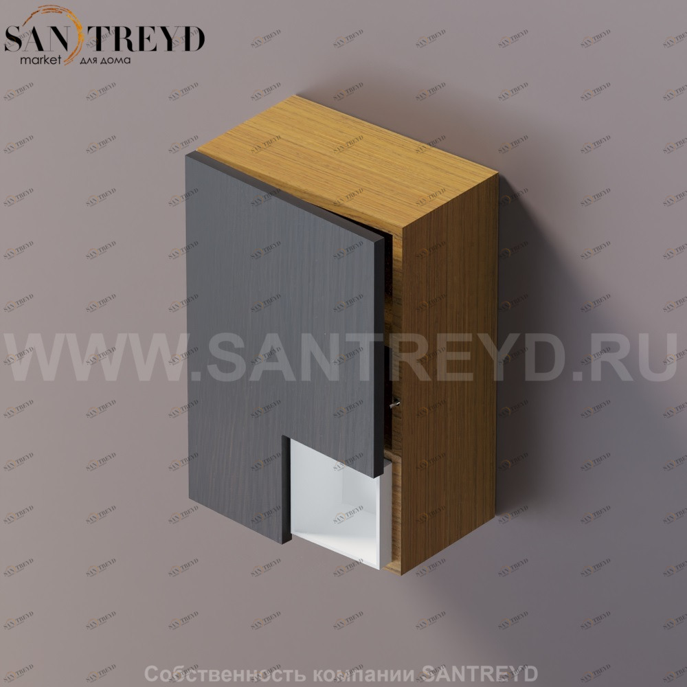 FLAT V Подвесной шкаф с мыльницей с петлями слева. Отделка: тик и темный дуб. AFXMO240042PTRW Agape