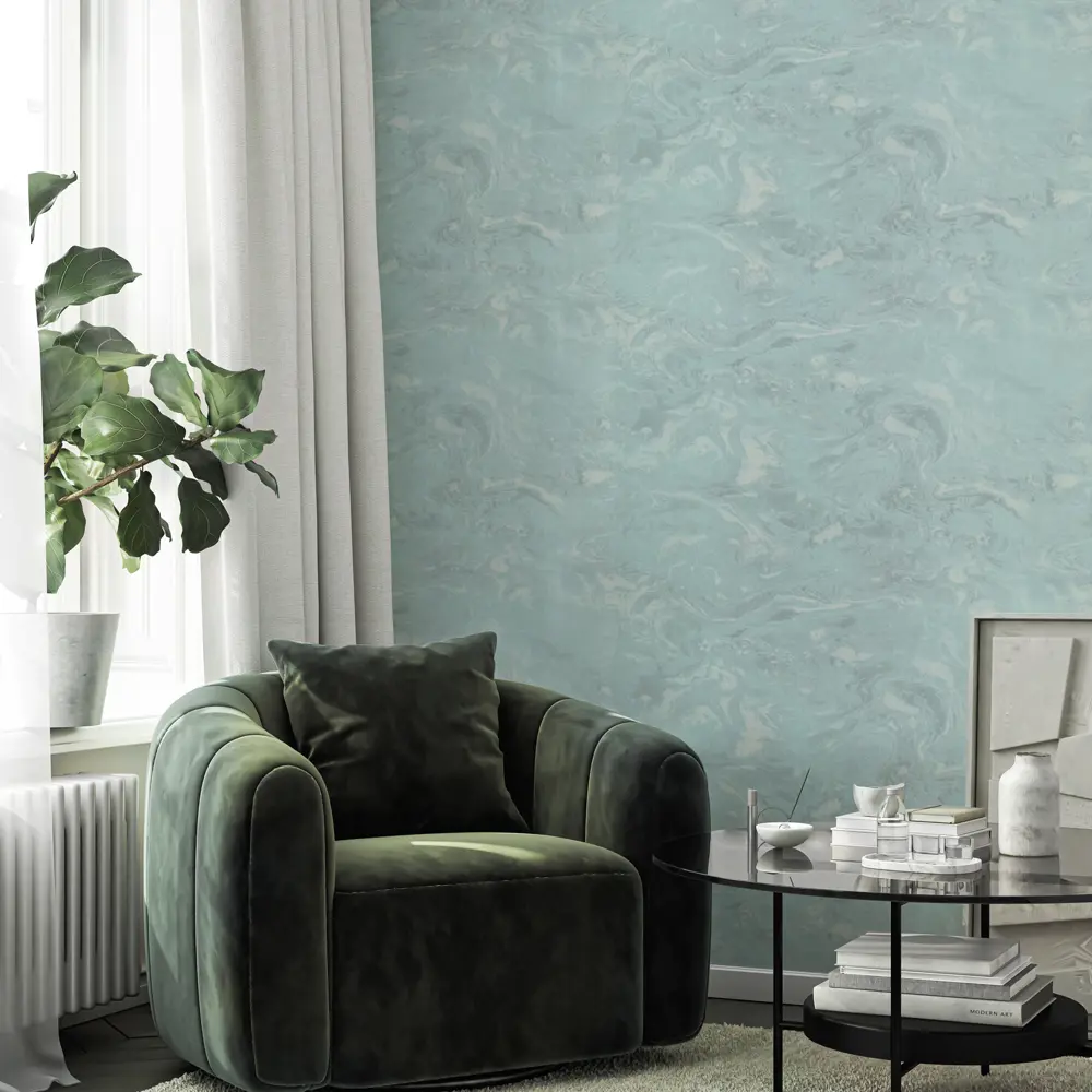 Обои флизелиновые Wall Decor Вихрь бирюзовые 1.06 м 75306-47 89427033 STLM-2084969 - Вид №3