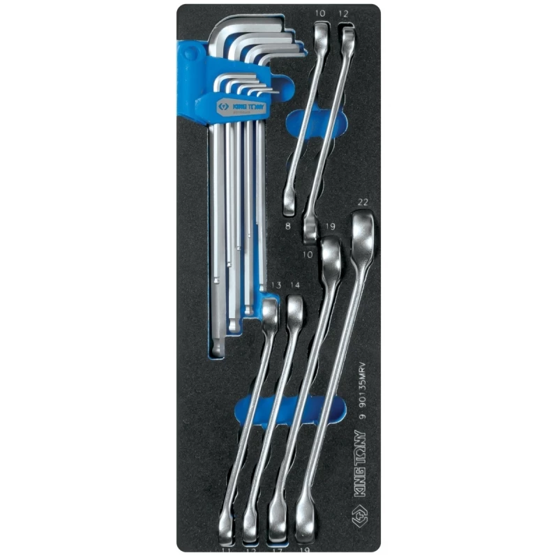 KING TONY Набор разрезных ключей и шестигранники Г-образные, ложемент, 15 предметов Верстакофф 9-90135MRV