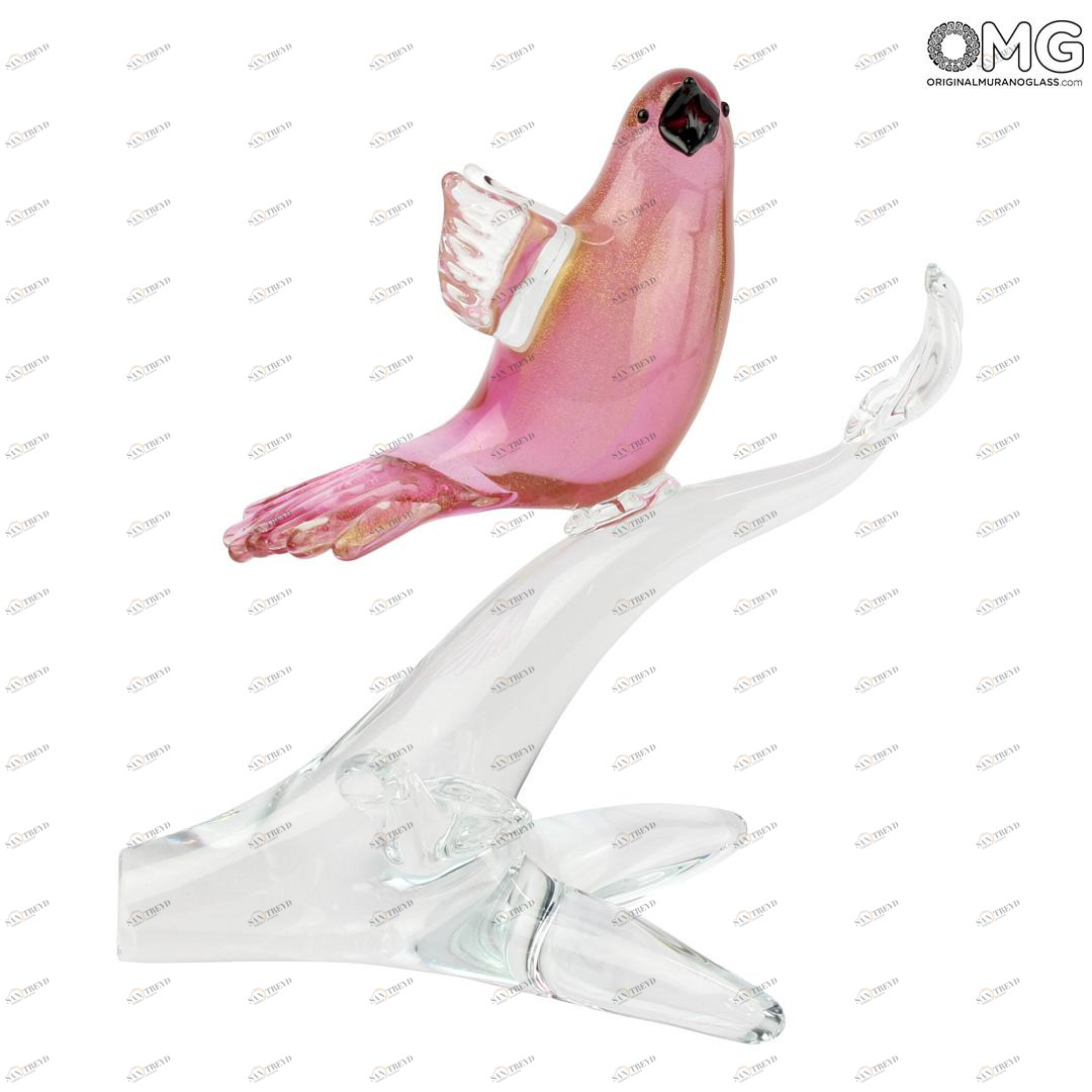 1712 ORIGINALMURANOGLASS 2 воробья на ветке - Декоративная композиция из муранского стекла  см 