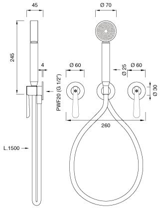 Ceadesign Настенный комплект из 2 смесителей для ванны / душа с ручным душем Lutezia plus Ltz 48 - Вид №1