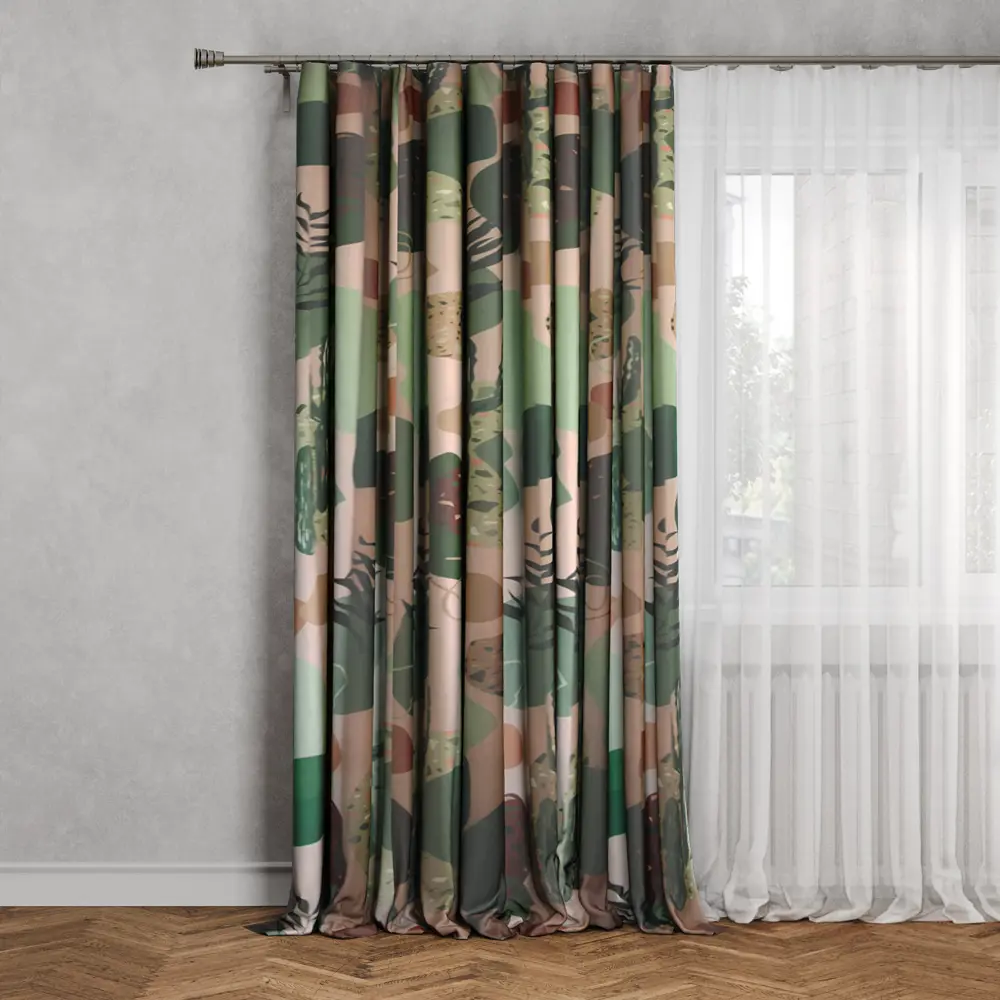 SEASONS Штора на ленте «Кактус» 140×260 см в бежево-зеленых тонах 88948020 STLM-1046245