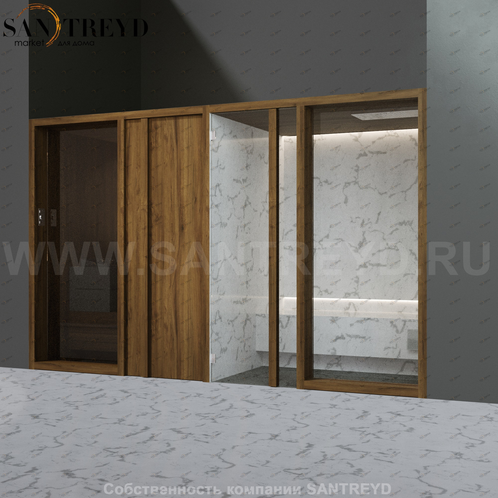 Effegibi YOKU.D SH YO.20310001 Комбинированная баня: хаммам и сауна. Установка: в нишу. Мощность: 10,5 кВт макс. Размеры: длина 342 см, ширина 170 см. Отделка: чёрный орех и светлый керамогранит YO20310001