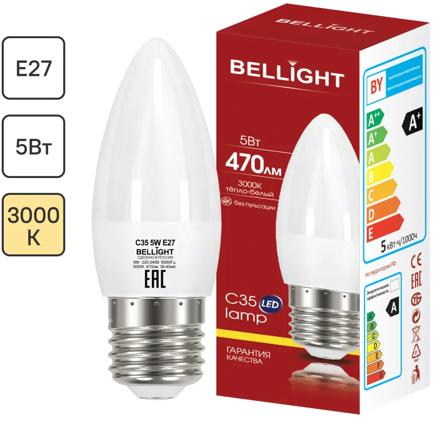 Bellight LED-лампа E27 свеча 5Вт теплый белый свет 86170858