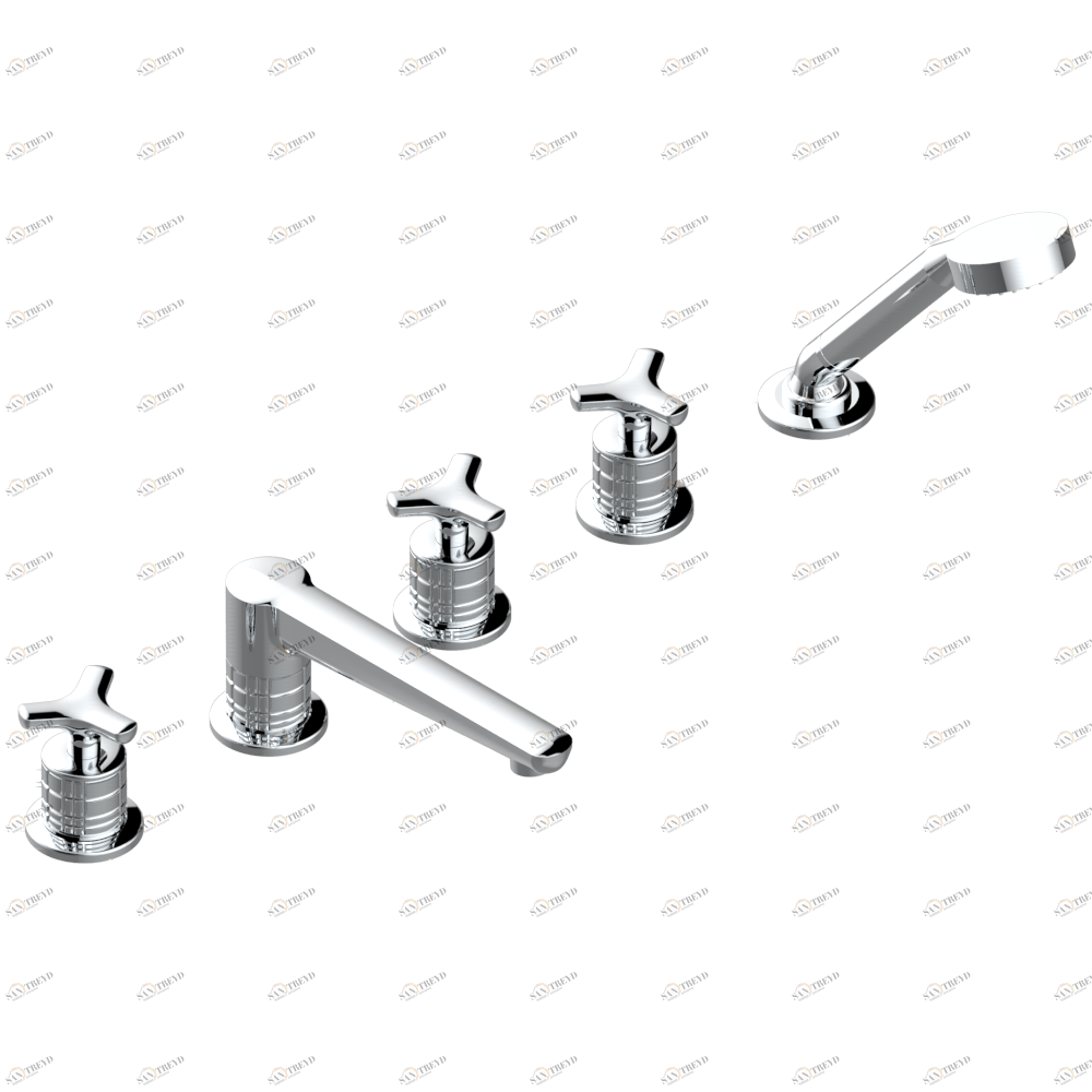 G9E-1132 Смеситель устанавливаемый на борту ванны на 5 отверстий с душем, керамическим смесителем, 2 вентилями ¾" и изливом СУПЕР ГОЛИАФ Thg-paris System métal quadrillé Хром G9E 1132  A02 CAT.A