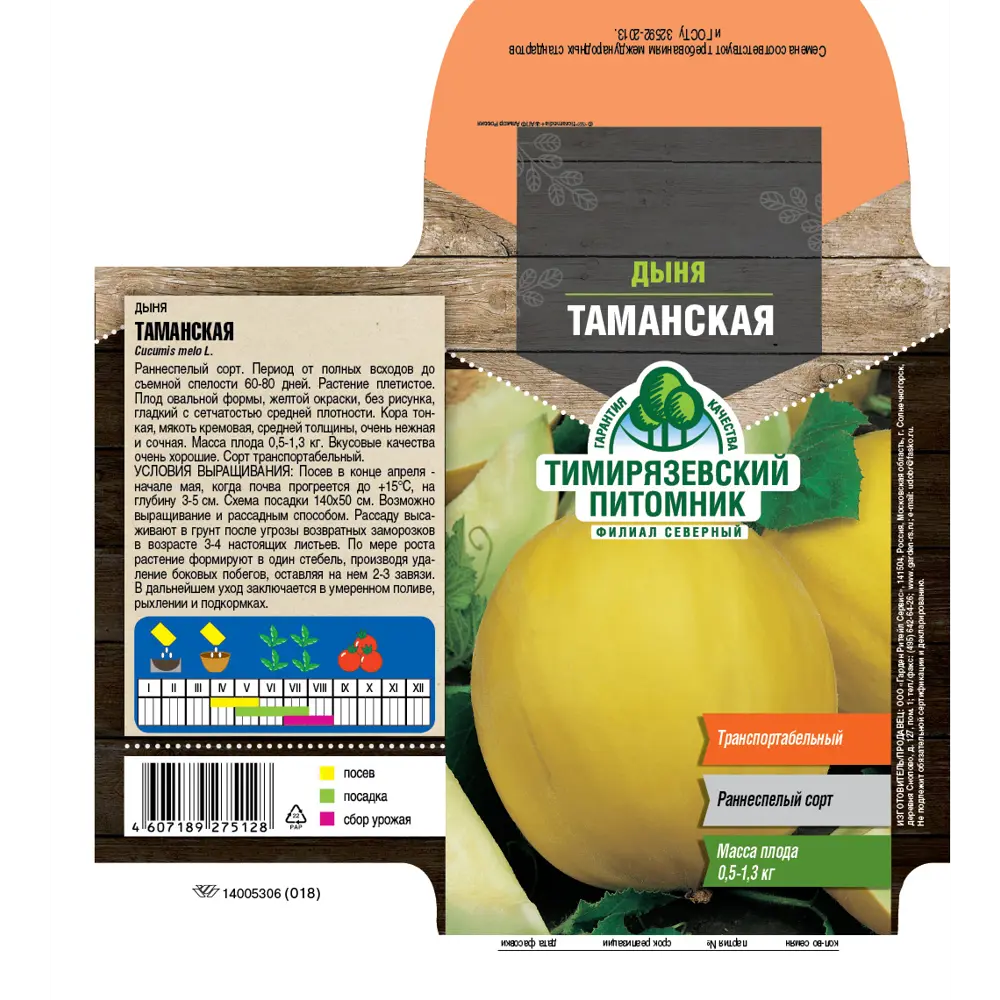 Семена плодово-ягодных растений Тимирязевский питомник дыня Таманская ранняя 89403651 STLM-2096370 Santreyd 
