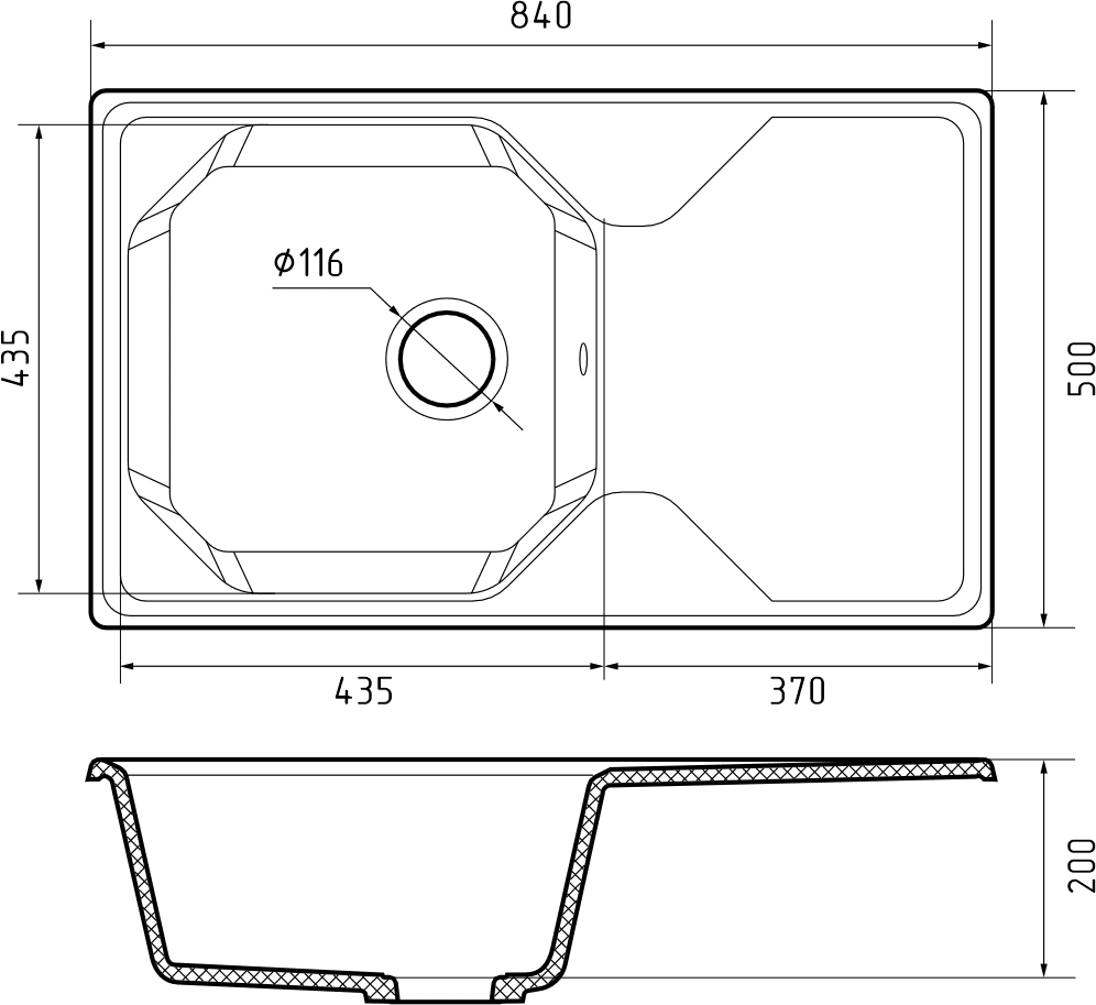 Кухонная мойка Искусственный камень UNIQUE S127 GranFest U-840L-S127 - Вид №1