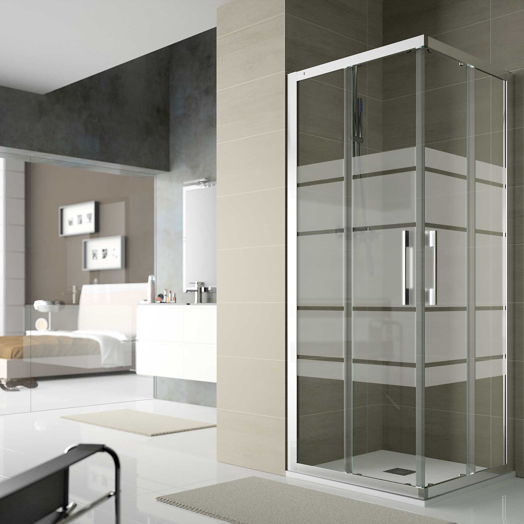 82404 SALGAR Душевая перегородка CLEAR Угловой уголок с 2D и 2FP ROAD Screen Print до 900 x 1950 мм