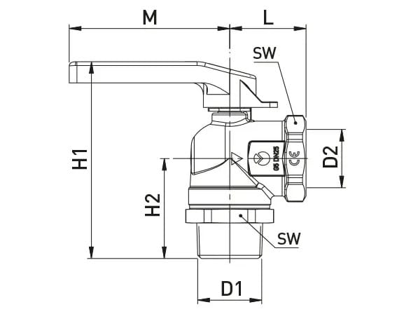 Клапан 90° для двухтрубного газового счетчика с запираемым рычагом TECO ARCH-00121571 - Вид №3