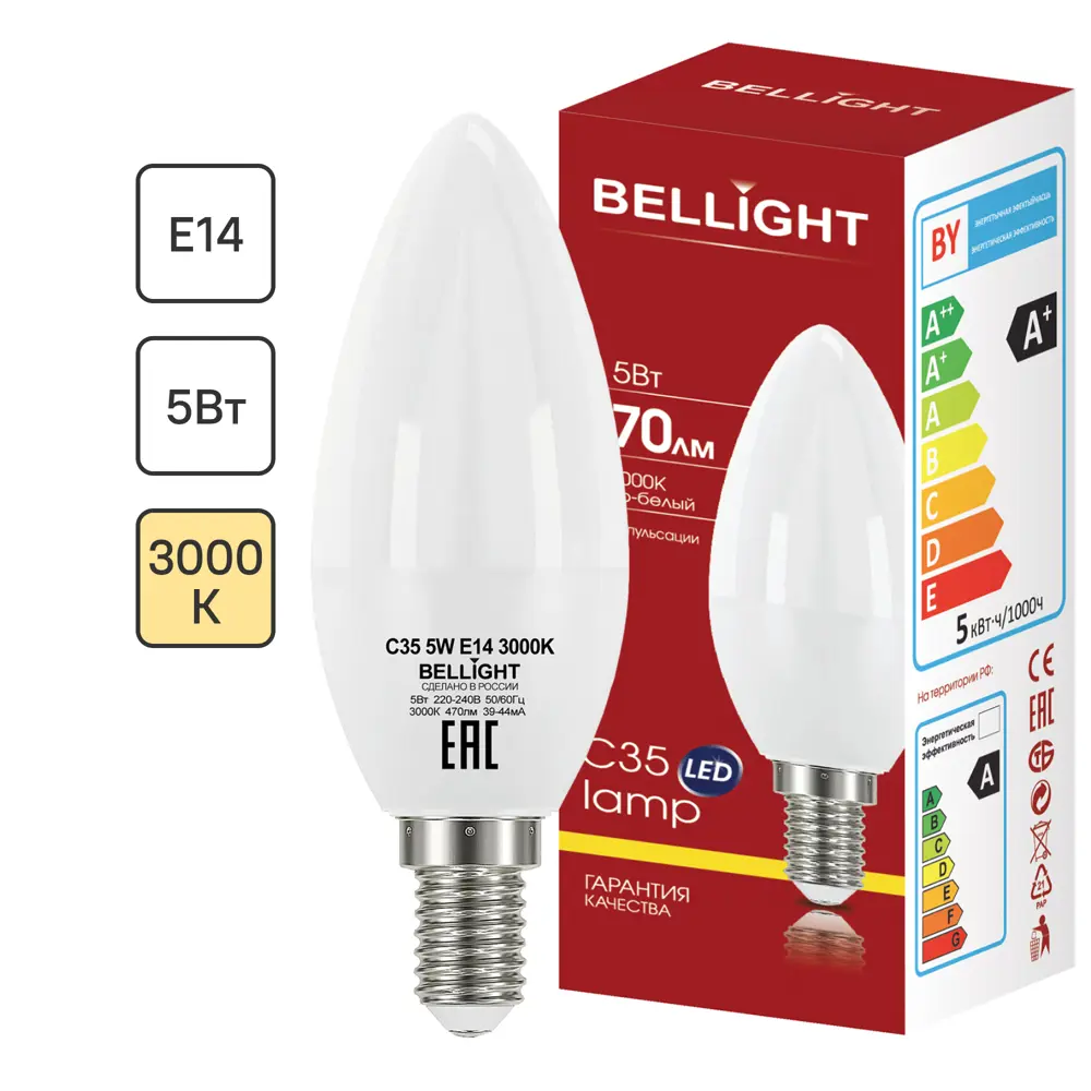 Bellight LED-лампа Е14 свеча 5Вт теплый белый свет для интерьера 84791714 STLM-0925216