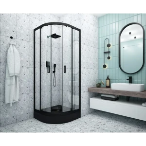 Душевая ширма Метакам Apart Black 1/4 круга 90x90x185см цвет профиля черный раздвижная стекло 4мм прозрачное