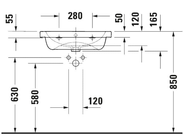 Прямоугольная раковина с полукруглой керамической раковиной с переливом Duravit D-Code ARCH-00077832 - Вид №2