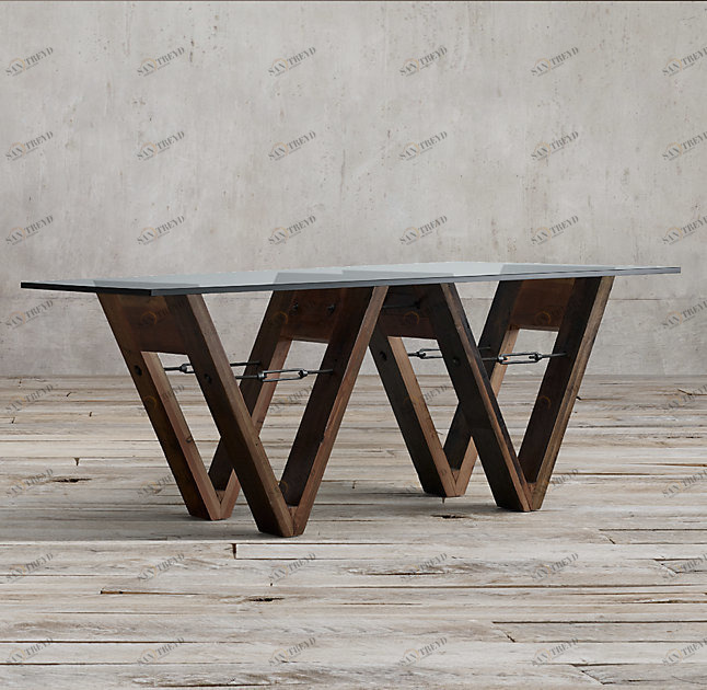 Обеденный стол стеклянный на двойном деревянном основании 243 см Wood and Glass ICON DESIGNE WOOD AND GLASS 178144 Коричневый;прозрачный 