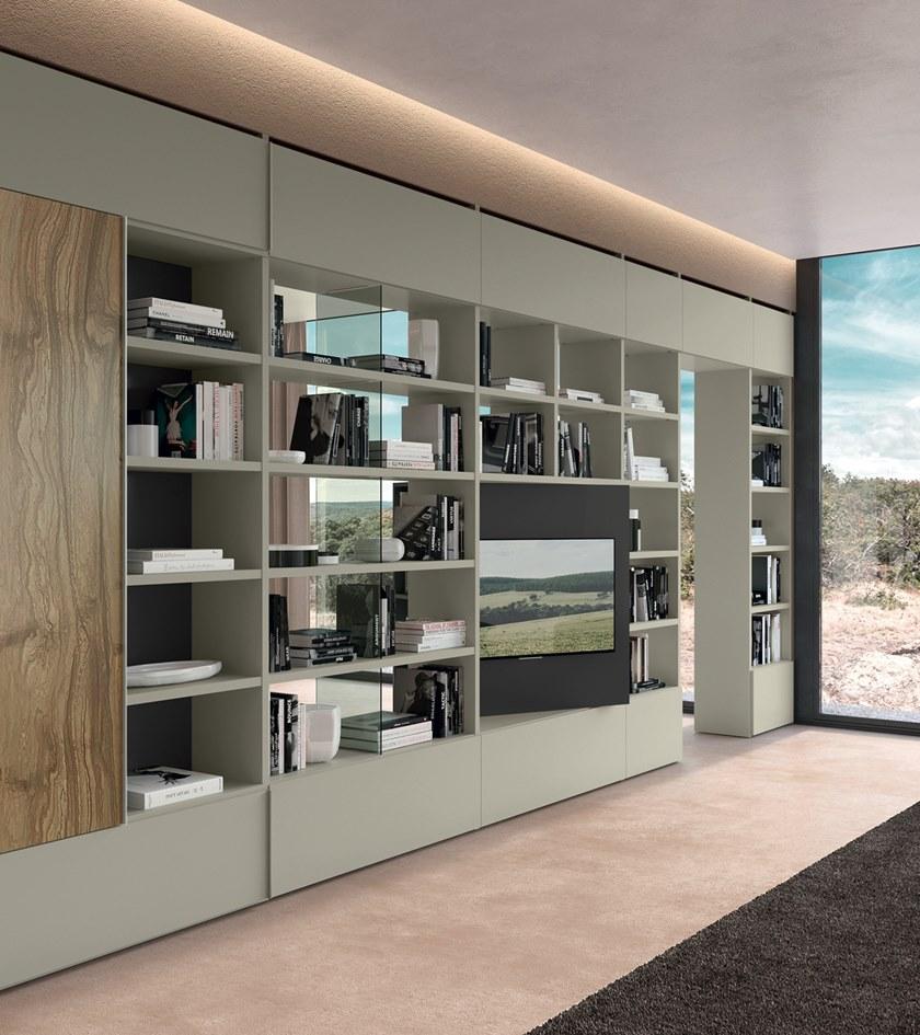 Febal Casa Книжный шкаф-разделитель из дерева и стекла с подставкой под телевизор sun-id-1451269 - Вид №2