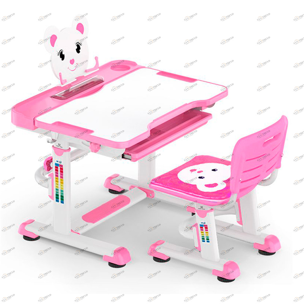 Растущая парта и стул Teddy pink белая, розовая MEALUX EVO  336158 Белый;розовый Santreyd 