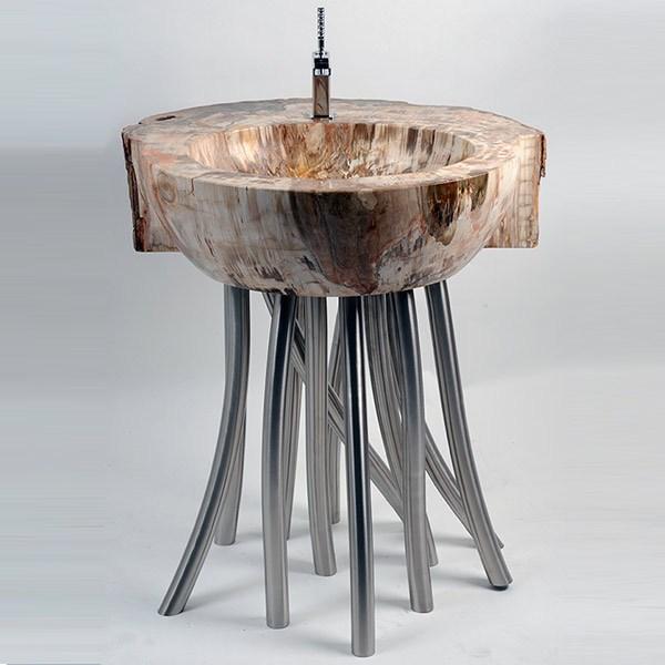 ANTICO TRENTINO Низкий круглый журнальный столик из полимера Tavoli in legno pietrificato sun-id-1452581 - Вид №17