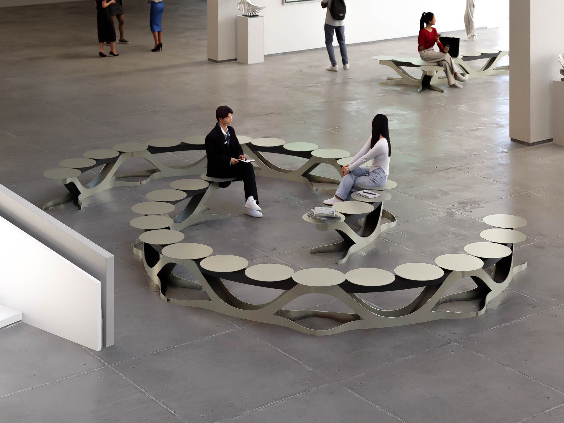 Модульная изогнутая скамья из стали с порошковым покрытием на стержне CITYSì плющ ARCH-00013830 - Вид №2