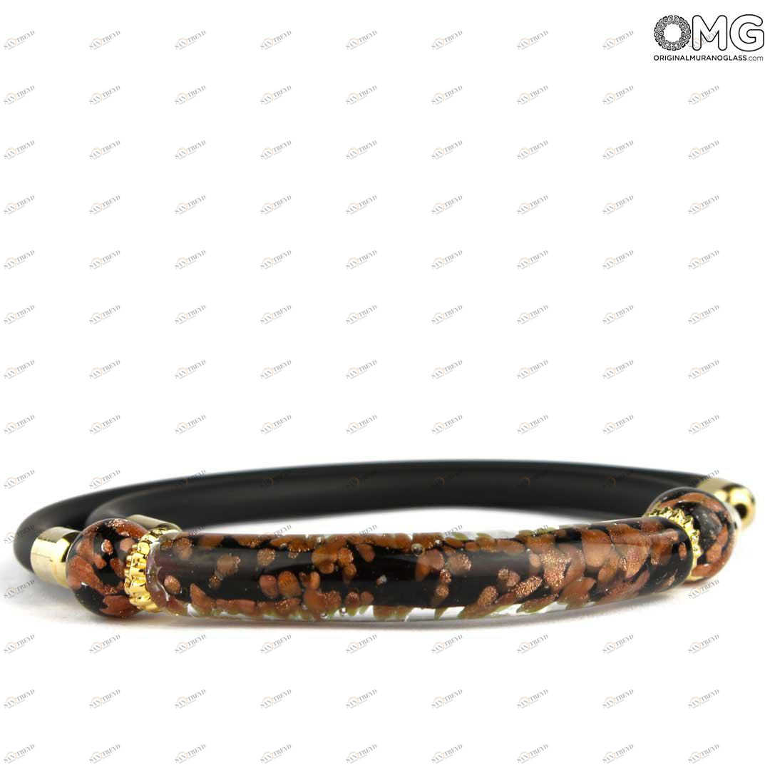 3722 ORIGINALMURANOGLASS Браслет Серена - чёрный с авантюрином - муранское стекло OMG 18 см 