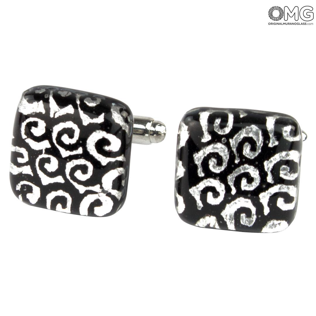 3992 ORIGINALMURANOGLASS Запонки чёрные - муранское стекло OMG 1 см  - Вид №1