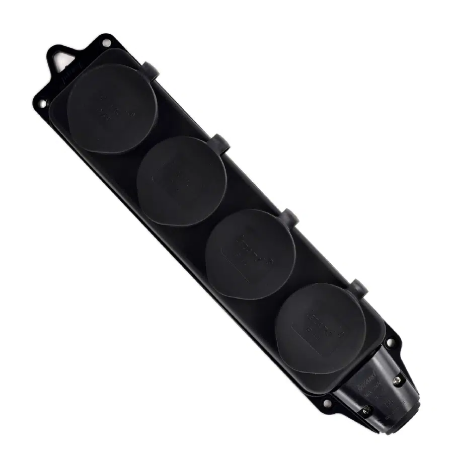 Розетка наруж. уст-ки 4-ая с заглушками 2Р+РЕ 1х16А 220-240V (каучук) черный LEZARD 106-0400-0107 - Вид №3