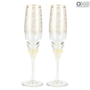 4288 ORIGINALMURANOGLASS Бокалы-флюте для шампанского Барокко - набор из 2 бокалов - муранское стекло OMG 7 см