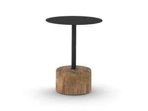 Круглый журнальный столик с алюминиевым верхом и тиковым или каменным основанием