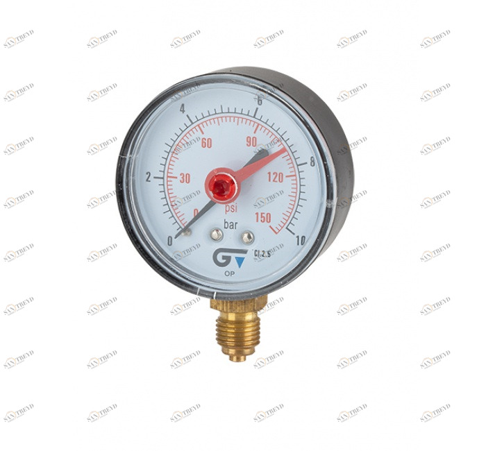 GENEBRE 3825 006 Манометр Ø 63, красный индекс, нижнее соединение 