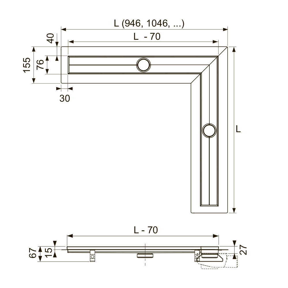 610900 Угловой канал Tece TECEdrainline - Вид №1