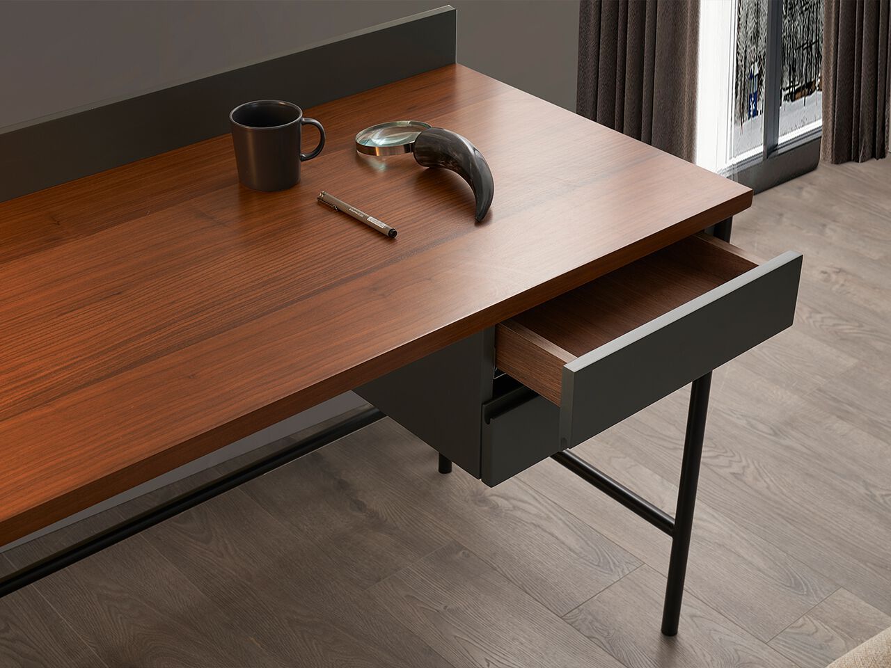 Деревянный и металлический письменный стол с ящиками NDESIGN пекан ARCH-00082311 - Вид №1