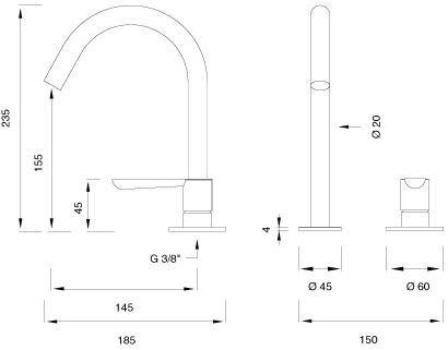 Ceadesign Смеситель для умывальника на 2 отверстия, нержавеющая сталь Lutezia plus Ltz 27 - Вид №1