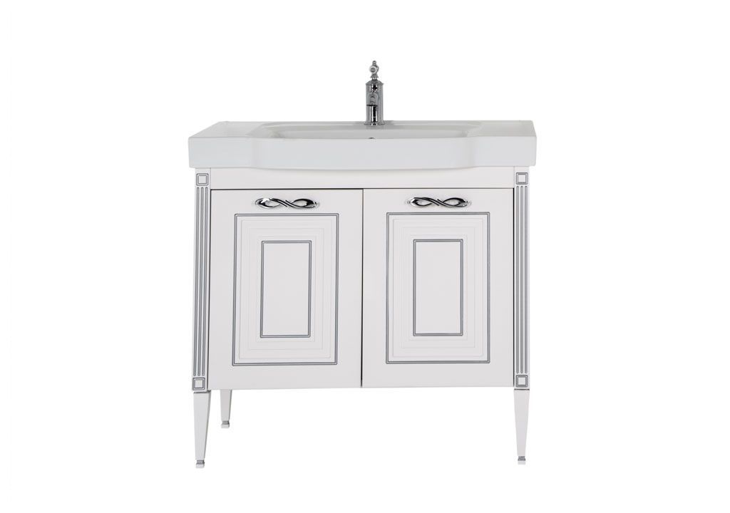 Тумба с раковиной Aquanet Паола 90 белый/серебро (керамика) 0018612100185340 - Вид №1