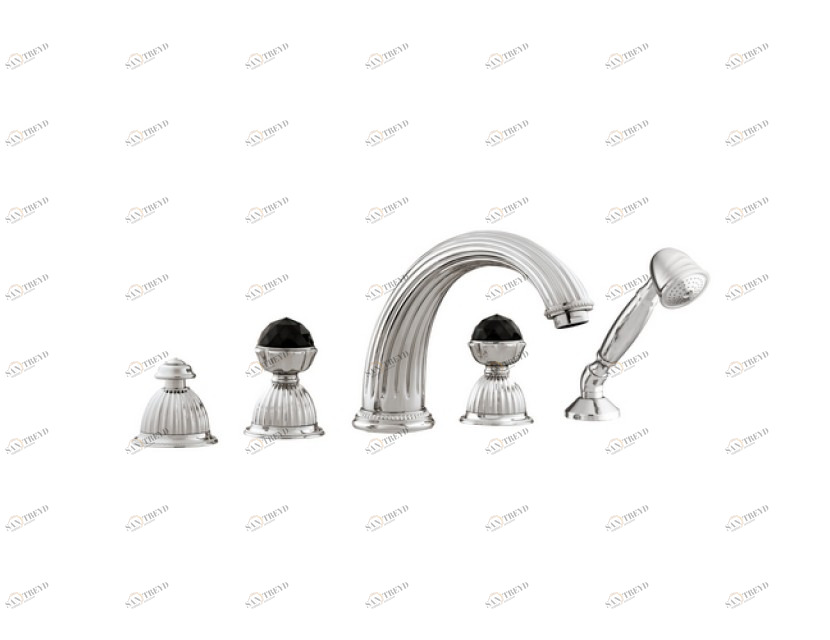 033216.N00.62 Набор для ванны с пятью отверстиями и черными кристаллами swarovski Сатин никель Mestre Artica