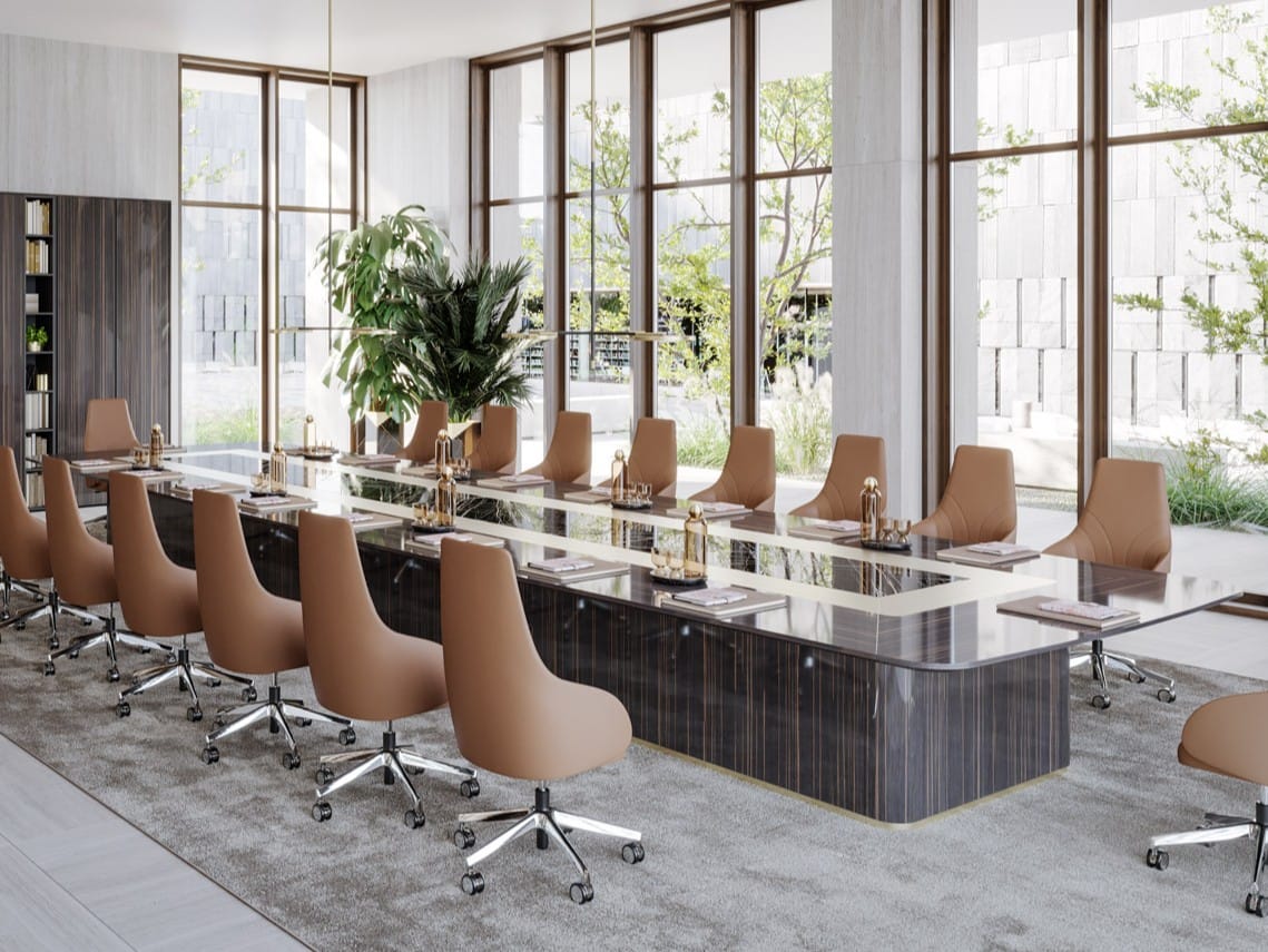 Прямоугольный стол для встреч из черного дерева и мраморной столешницы PROF Bespoke ARCH-00041592