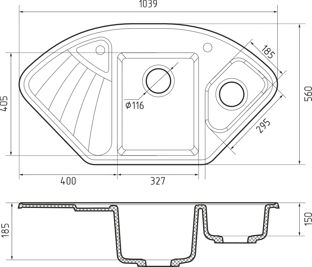 Кухонная мойка Искусственный камень CORNER S01 GranFest C-1040E-S01 - Вид №1