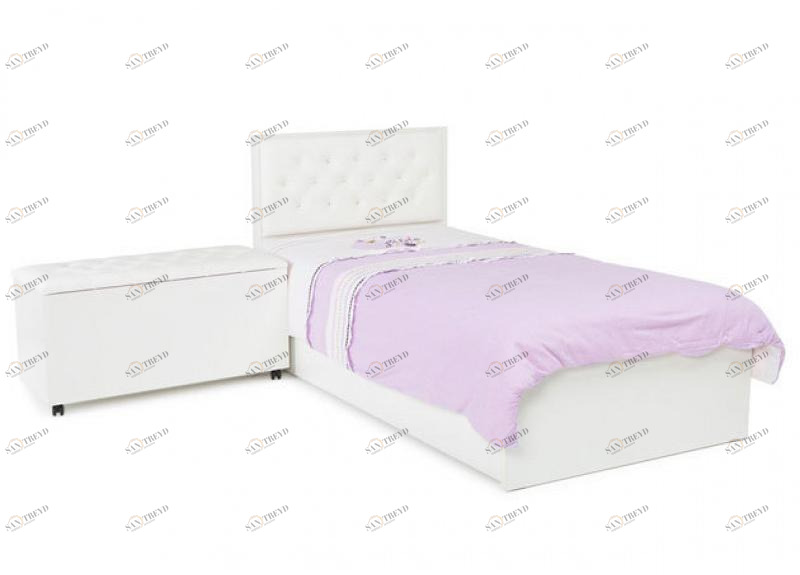 Кровать классика ABC-KING Фея с бел кожей и стразами Сваровски (190*90) без ящика 4631147959584