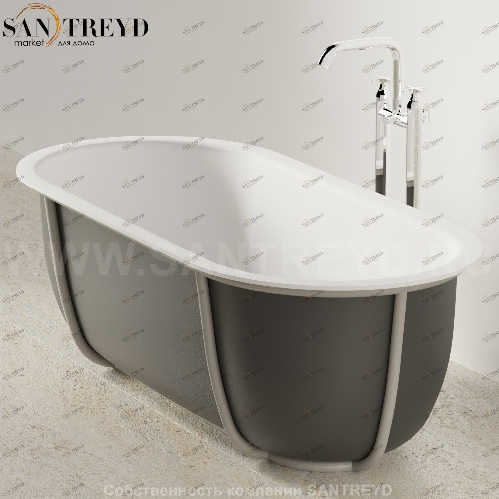 Ванна свободностоящая CUNA на сером металлическом каркасе черная Agape AVAS1079GL