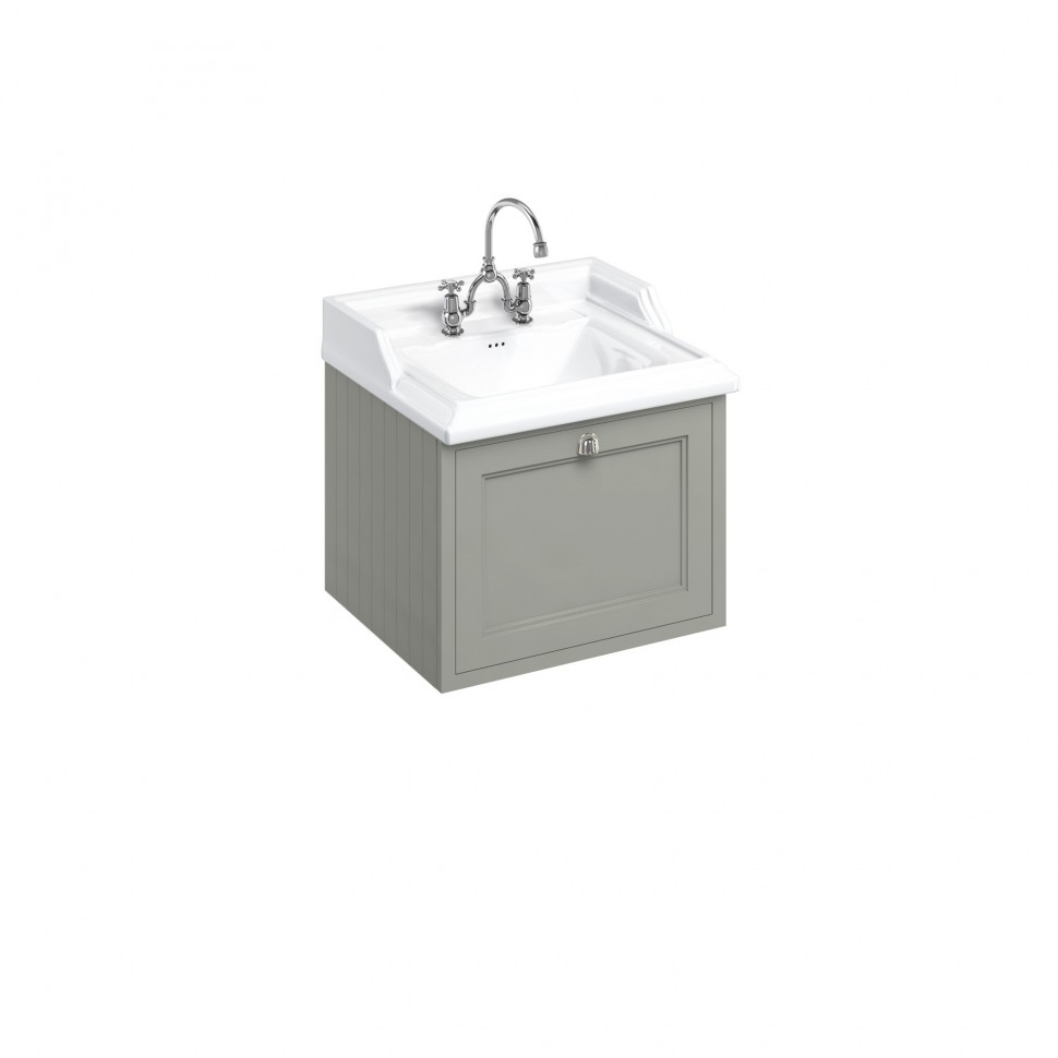 Тумба с раковиной на 2 отверстия, с выдвижным ящиком, цвет тёмно - оливковый [FW1O + B15 2TH] Classic Burlington FW1O, B15 2TH 670 x 580 x 930 - Вид №1