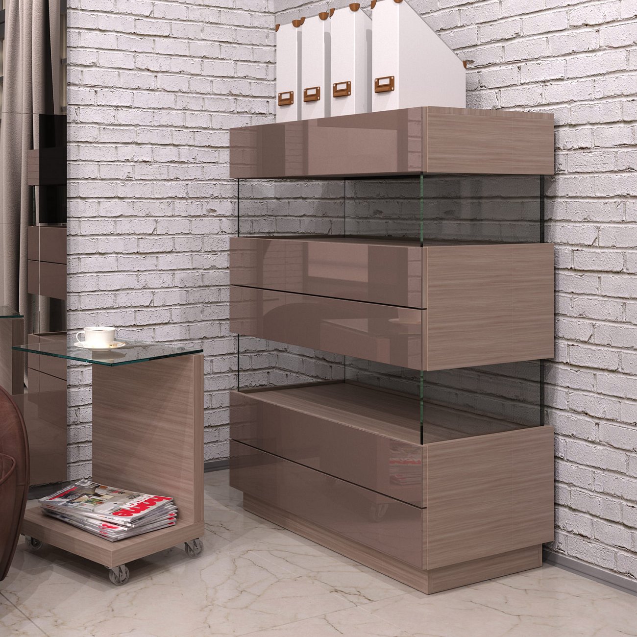 Комод бежевый со стеклянными вставками "Фрэнк-3" GRAUM ДИЗАЙНЕРСКИЕ 304012 Бежевый  - Вид №1