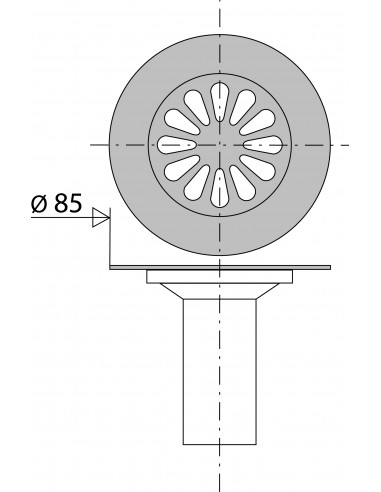 035800 010 00  Решетка для желоба с горизонтальным выпуском, трубка с водяным затвором, Д. 85 мм, полированная латунь Valentin Сталь  - Вид №2