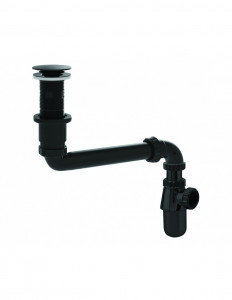 627000 005 00  Полный универсальный набор для умывальника со смещенным сифоном, трубкой и сливом, черный Valentin Чернить