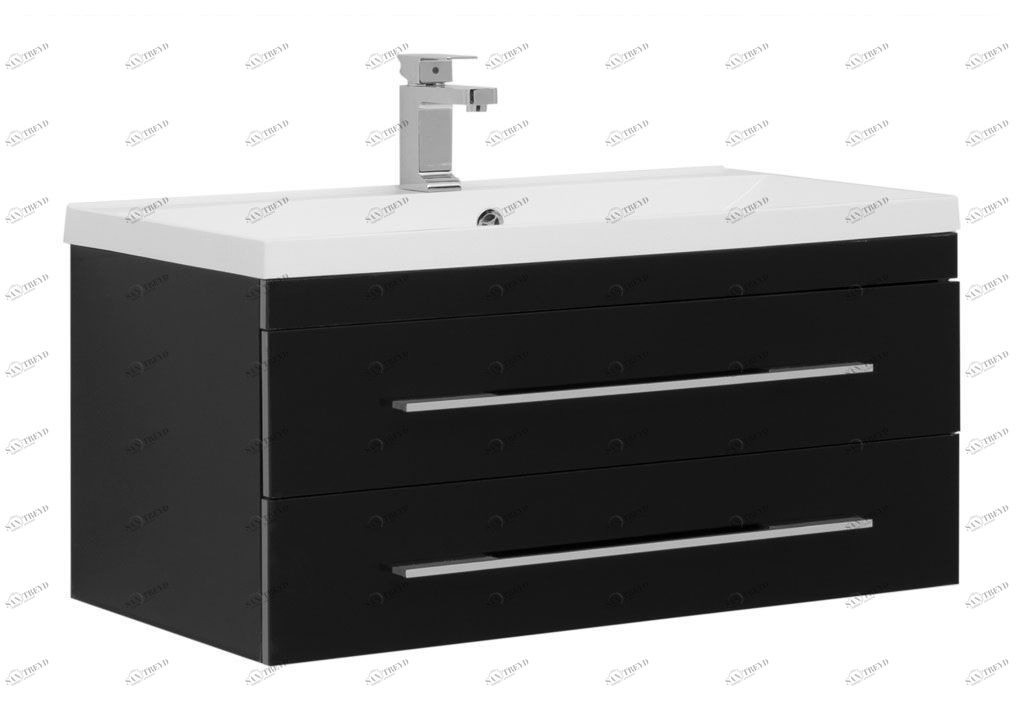 Тумба с раковиной Aquanet Верона NEW 90 черный (подвесная 2 ящика) 0017233600204119