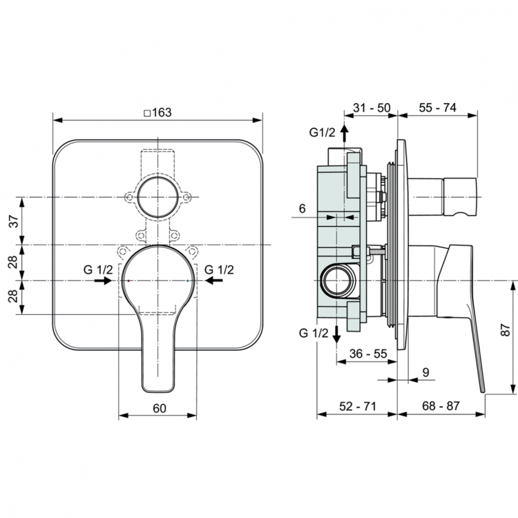 A6949AA Встраиваемый смеситель для ванны/душа Ideal Standard ENTELLA  - Вид №1