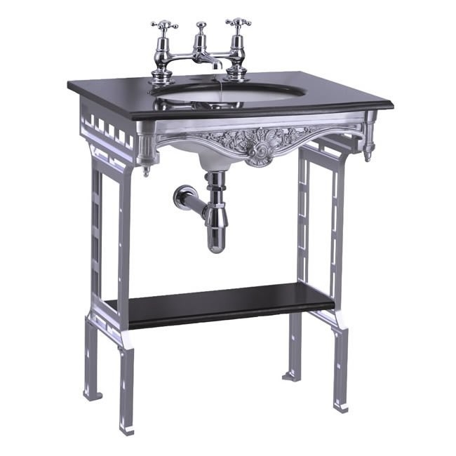 Гранитная столешница на 1,2 или 3 отверстия с подстольем из полированного алюминия  Burlington G7 1TH, T38 ALU, G12 65см х 57,5см  - Вид №4