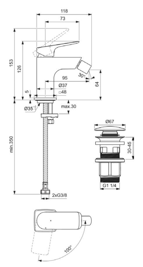 Однорычажный смеситель для биде с автоматическим сливом Ideal Standard Ceralife C ARCH-00119393 - Вид №2
