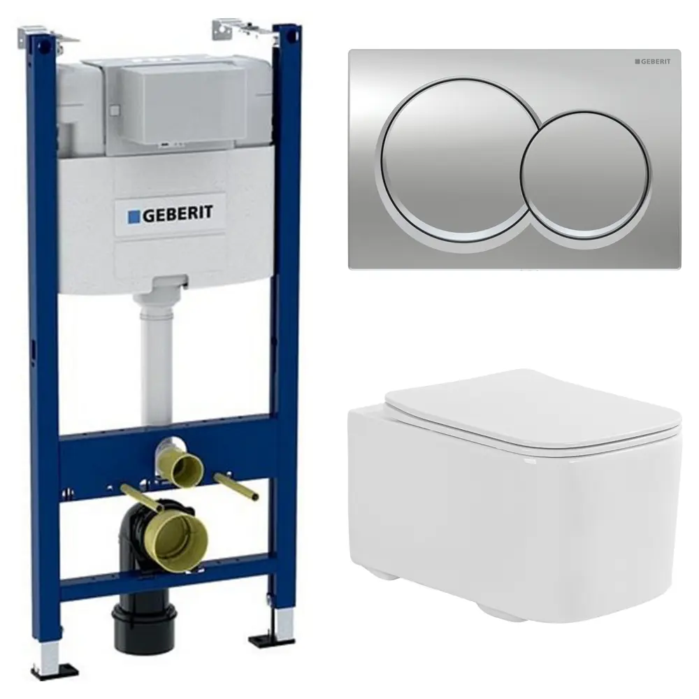Комплект инсталляции Geberit Alpha с безободковым унитазом Aquatek Квадро клавиша Geberit Alpha хром 89444611 STLM-2117236
