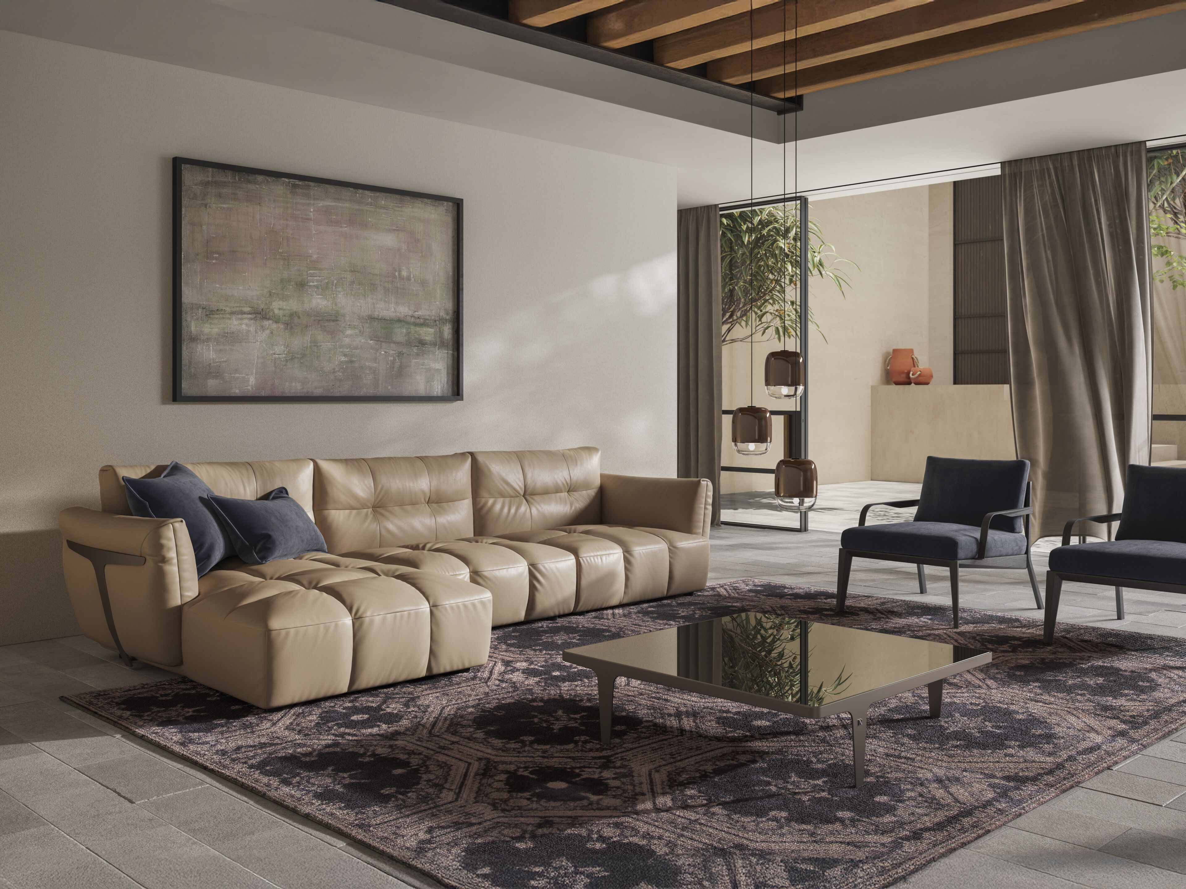 3-местный кожаный диван с полуостровом Natuzzi Italia Герман ARCH-00042837 - Вид №5