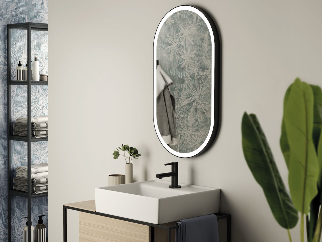 Овальное зеркало для ванной комнаты со встроенным освещением GEDY FRANZ ARCH-00124042 - Вид №1