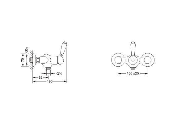 Смеситель для ванны однорычажный ½", настенный монтаж JOERGER Delphi 109.20.600.000 - Вид №1